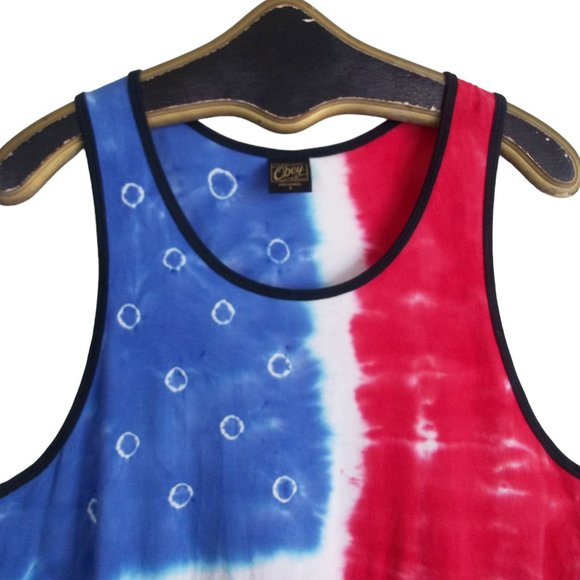 OBEY Red White Blue Free Fallin Tie Dye Cotton Sleeveless Tank Top Men S Women M - Picture 3 of 5
